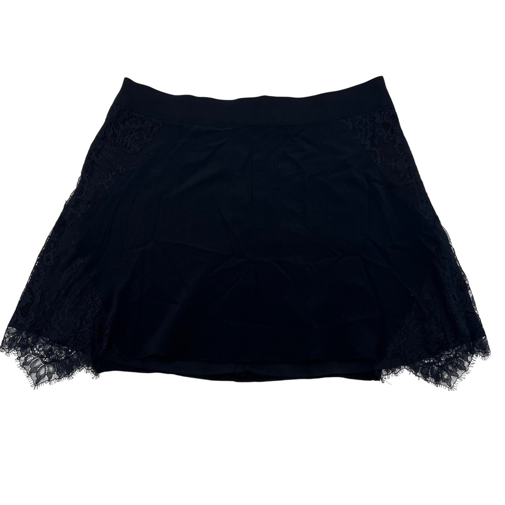 Madewell Black Lace Trim Mini Skirt Floral Side Panel Eyelash Hem Size 12